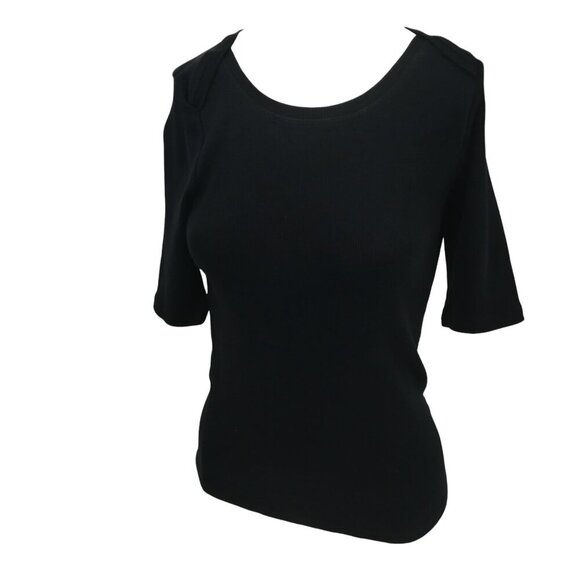 Sundance Ribbed Black Short Half Sleeved Round Neck T Shirt Size M Cotton Basic - Picture 1 of 11